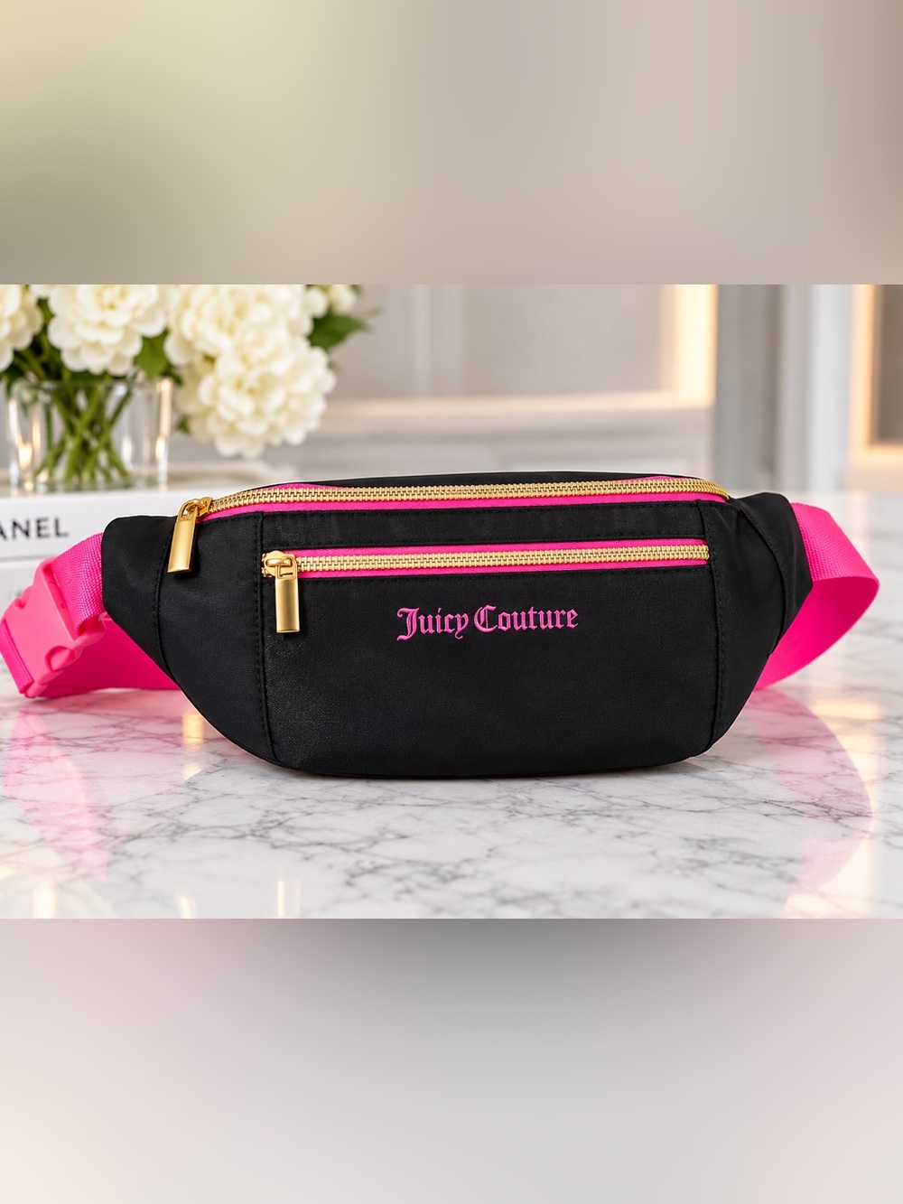 Juicy Couture Black and Pink Belt Bag Fanny Pack With Free Beauty Gift